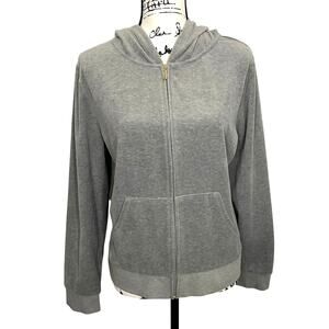 Juicy Couture Velour Track Jacket Y2K Hoodie Full Zip Rhinestone Gray Womens XL